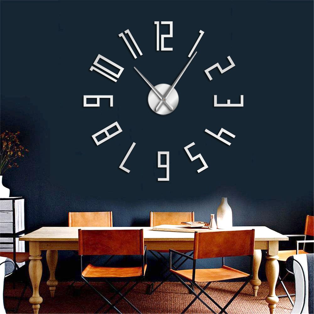 Relógio de parede grande espelhado e 3d, relógio de parede decorativo simples, sem moldura, silencioso, não ticking, para sala de estar
