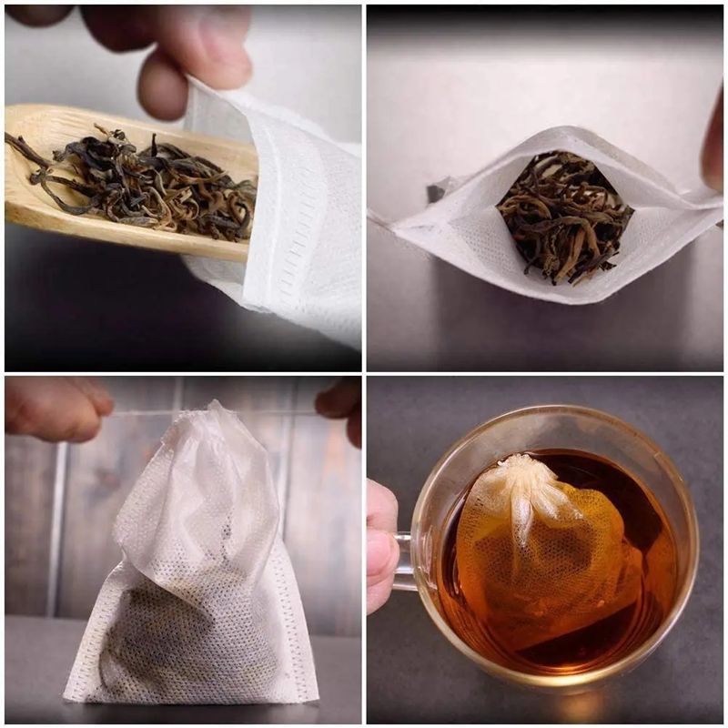 Saquinhos de chá descartáveis, sacos de filtro de chá de tecido não tecido para café, especiarias, saquinhos de chá vazios com cordas, saco de filtro de nylon