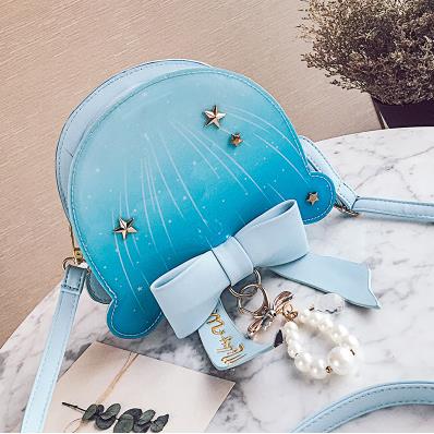 Pastell Ozean Quallen Tasche Nette Lolita Mädchen Marine Blau Bogen Perle Farbe Schulter Tasche Cross Body Satchel Messenger Handtasche: B