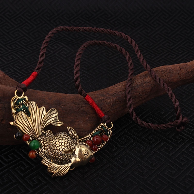 Kvinder etniske smykker guldfisk choker halskæde,håndlavet tibetansk sølv halskæde thailand chinese wind vintage halskæde