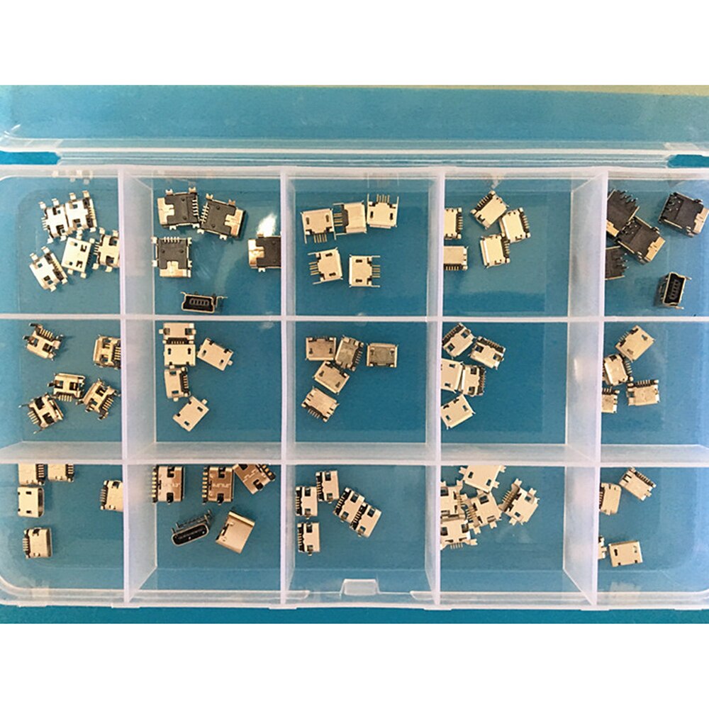 240 Stks/doos 24 Modellen Micro Usb Connector Kit Multi-Specificatie Micro Usb Connector Pin Lading Vrouwelijke Smt Socket Jack set: 75pcs