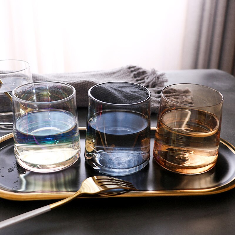Japansk stil vandglas håndlavet farverige husholdnings whiskyglas tyk bund ion belagt vand juice glas glas