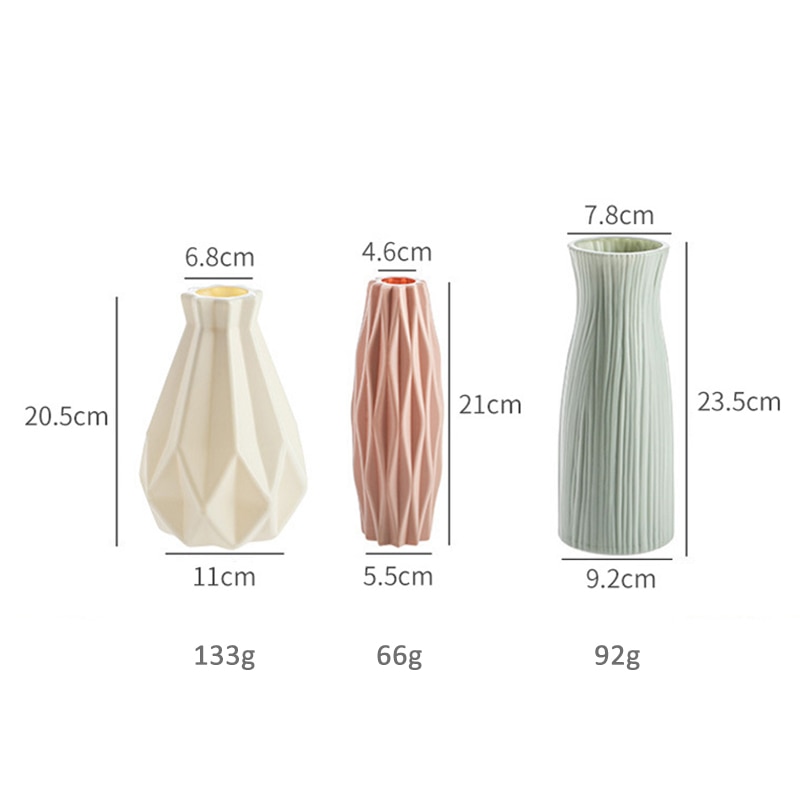 1Pcs PE Big Belly/Diamond/Tree Shape Vase Flower Imitation Ceramic Plastic Flower Vase Flower Basket Nordic Style