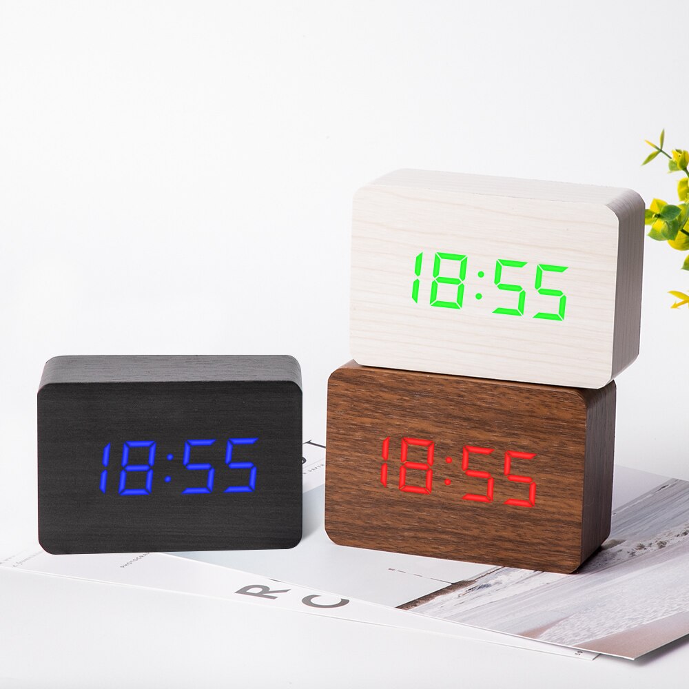 Houten bamboe led digitale wekker klok despertador moderne temperatuur bureauklok led elektronisch