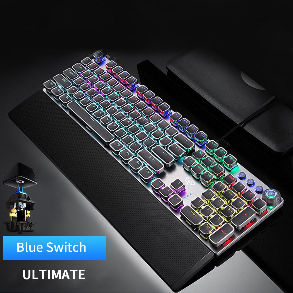 Gaming Keyboard Mechanical Keyboard Blue Switch Wired Keyboard RGB Backlight Gaming Mechanical Keyboard For Computer Gamer: black Plating keycap