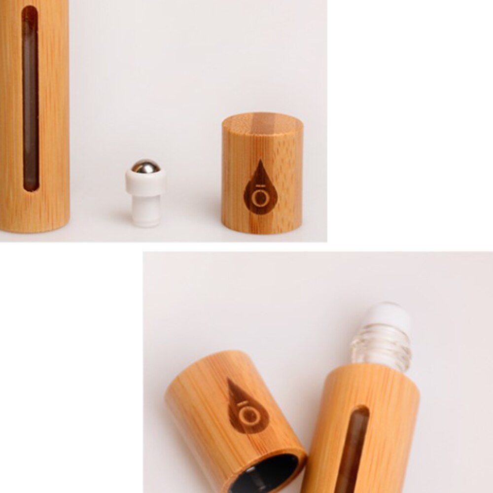 10ml bambu rulle på flaska med stål roller glas kosmetika behållare bärbar ögon eterisk olja massage roller ball tub