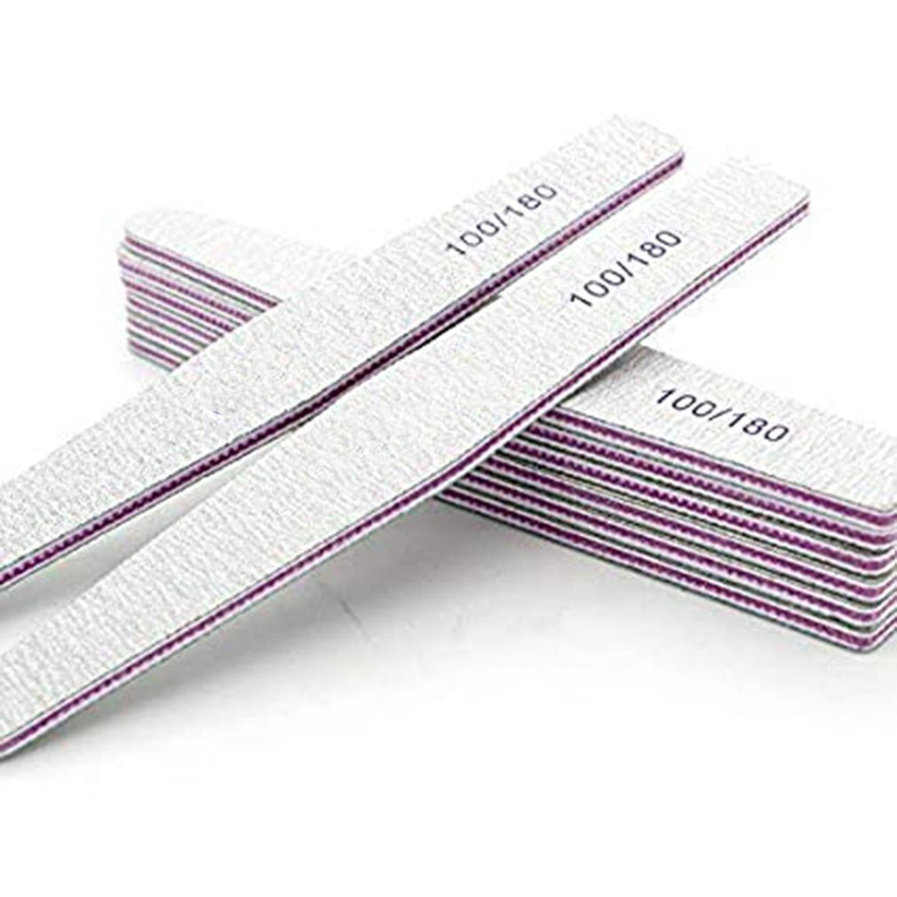 Set Of 10 Nail Files For Nail Art Grain 100/180 For Polishing Acrylic Manicure For Use At Home And In Salon