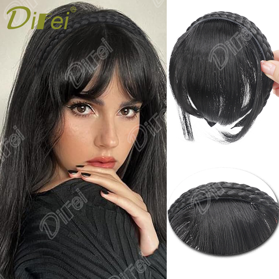 Headband Bangs One Wig Synthetic Wig Black Headband Style with Straight Bangs Hair Suitable for Women Autumn Festival Daily Wear: GRAY