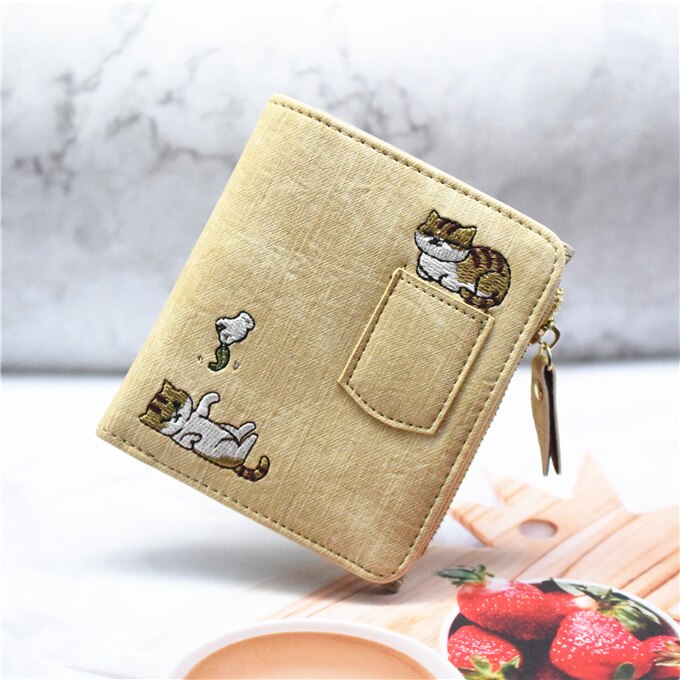 Wallet Women Bird Embroidery Portefeuille Femme Zipper Hasp Short Purse Leather Card Holder Green Blue Pink Black Women Wallets