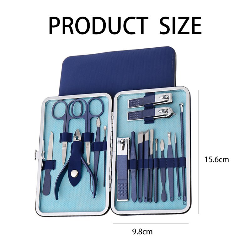 7/10/12/18 st/set manikyrset för professionell pedikyr nagelklippare verktygssats pedikyr i rostfritt stål med resefodral