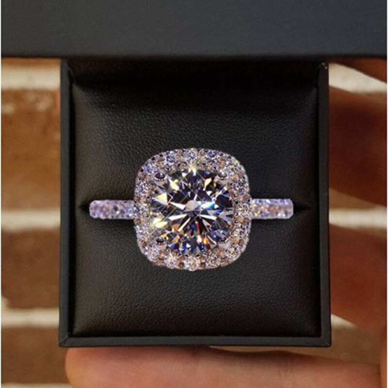 Anillo de compromiso con gema de diamante de imitación para mujer, sortija de aniversario, de San Valentín, anillo de utilería para: 5