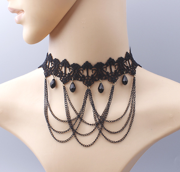 gothique victorien cristal gland tatouage collier ras du cou noir dentelle collier ras du cou Vintage femmes bijoux de mariage