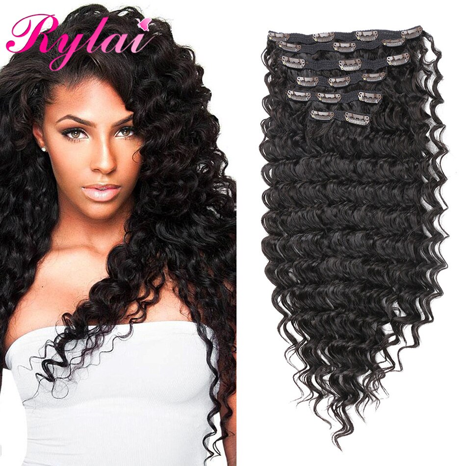 Wave Curly Synthtic Deep Wave Hair Extensions For Women Full Heat Clip Ins Wave Hair Extension Hairpiece By RYLAI: #2