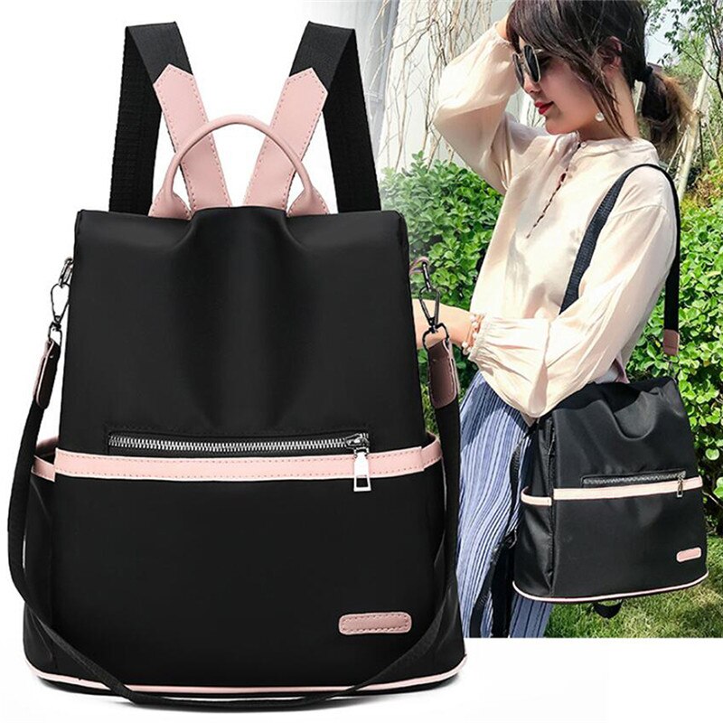 Casual Oxford Backpack Women Black Waterproof Nylon School Bags for Teenage Girls Travel Tote Packbag