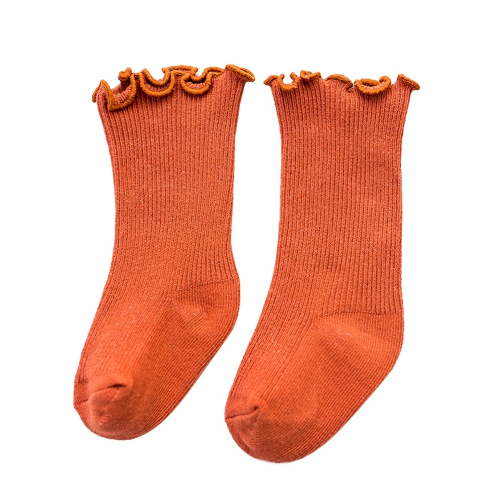Kleinkind Baby Mädchen Baumwolle Socken, Warme Nahtlose Einfarbig betroffen Rüschen Besatzung Socken für Jungen Mädchen 0-5Jahre: Braun / 0-1Y