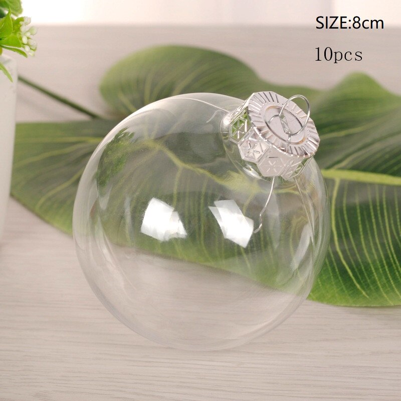 Przezroczyste świąteczne drzewo dekoracyjne kulki Diy urok otwarte plastikowe ozdoby cacko prezenty pudełeczko prezentowe domowe rękodzieło dekoracyjne: 10pcs Sliver-8cm