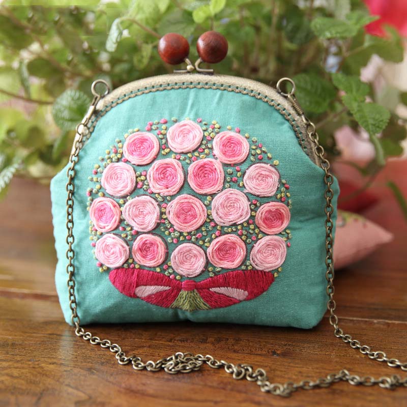 Kits de bordado para bolsos, bordado floral, cadena para monedas, bolsas para teléfono, conjuntos de punto de cruz con bastidor de bordado, cumpleaños y navidad.: A