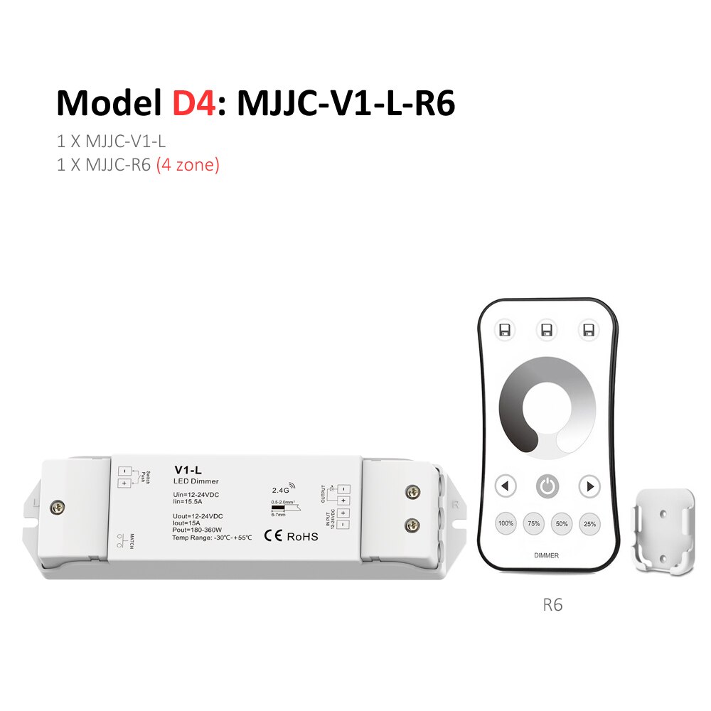 LED Dimmer 12v 24v 1CH 15A DC PWM 2.4G Wireless Smart Wifi Wall Touch Single Color LED Strip Light Dimmer Controller Switch V1-L: V1-L-R6(4 Zone)