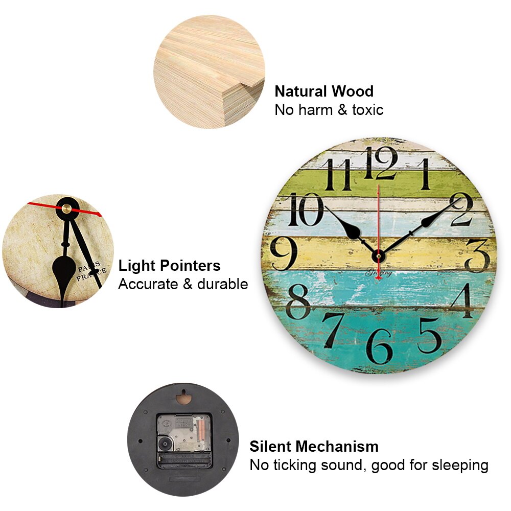 Vintage Wooden Wall Clock Antique Silent Decorative Wood Wall Clocks for Living Room Home Office Kitchen Wall Decor