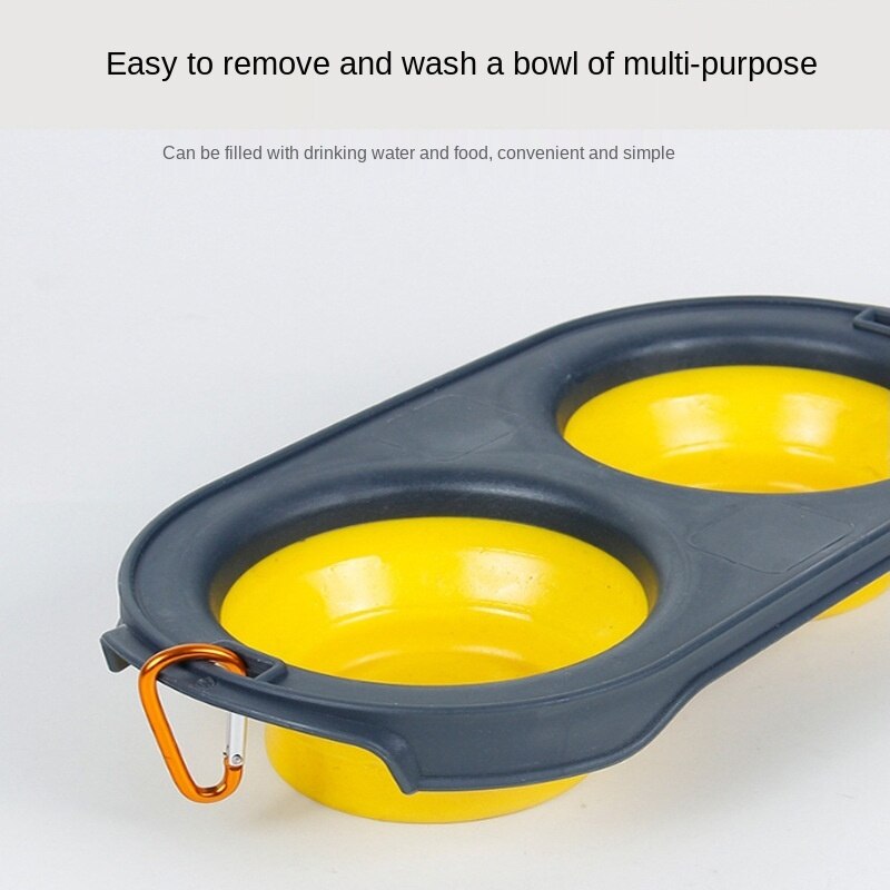 Bol doble para perro plegable de silicona, maceta de perro y gato, bote antideslizante, tazón individual, portátil