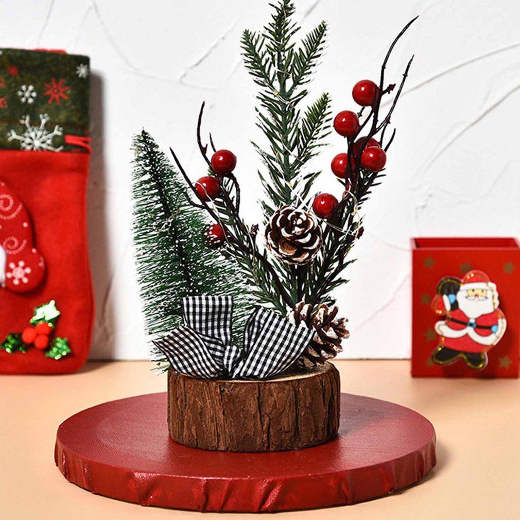Artificial Christmas Tree Decorations For Home Jute Red Fruit Pine Cone Desk Ornament Christmas Village DIY Craft