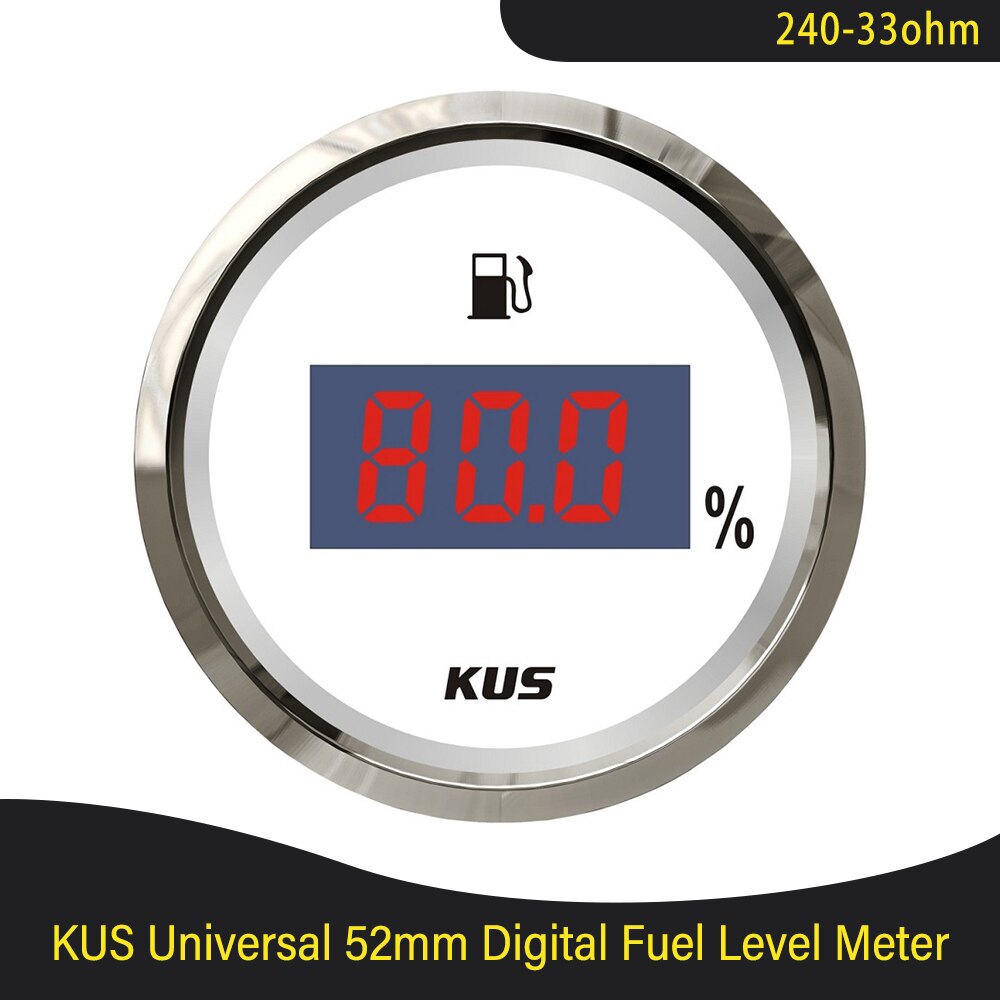 KUS 52mm 0-190 ohm 240-33 ohm Boat Fuel Level Gauge Waterproof Car Fuel Gauge with Red/Yellow Backlight fit Car Motorcycle Boat