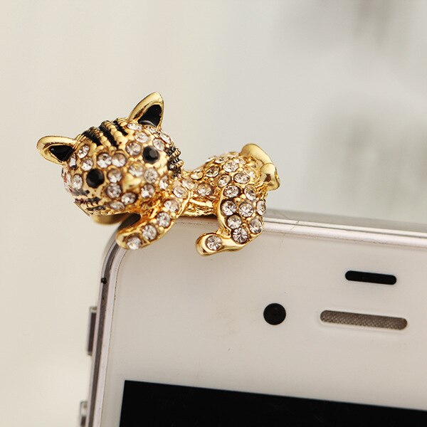 Mooie Liggen Kitty Vol Diamanten Anti Stof Plug Voor Iphone6 6 s Voor Samsung S6 Voor Xiaomi Meizu En alle 3.5mm Koptelefoon Jack Plug