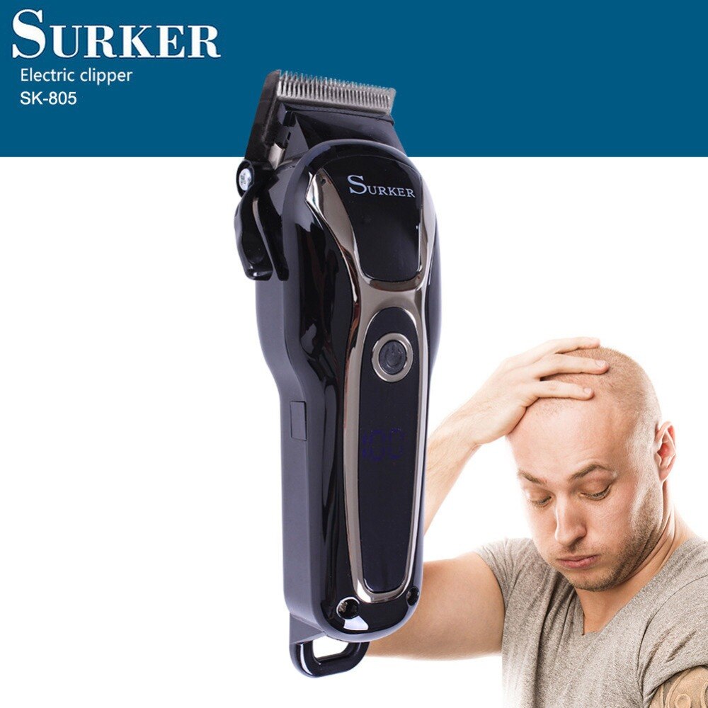 Surker sk -805 oppladbar med lcd -hårklipper trådløs trimmer hårklipp i barbering i rustfritt stål
