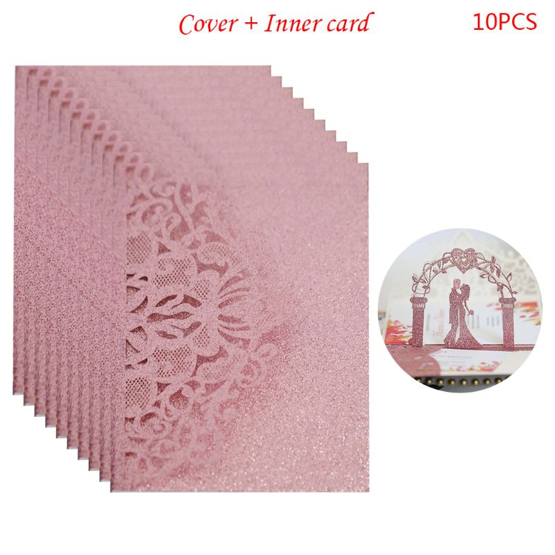 Bride Groom Wedding Invitations Card Delicate Hollow Carved Lace Romantic Greeting Cards Wedding Decoration Party Supplies: Pink