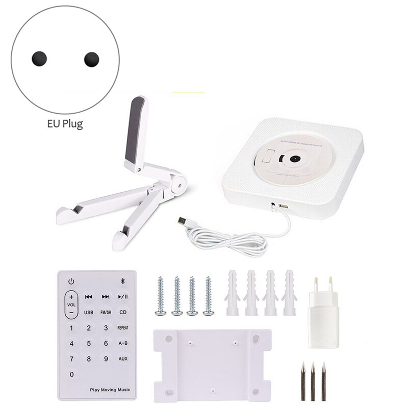 Cd-spelare väggmonterad bluetooth fm-radio usb  mp3 med fjärrkontroll inbyggd hifi-högtalare (us-kontakt)