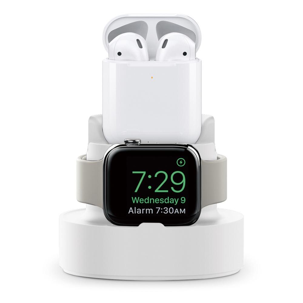 Premium Silicone holder for airpod iphone iwatch Portable Desk Wireless charger frame soft stand home charging dock: white