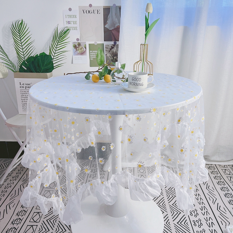 Retro Flower Print Tablecloth dining Table Cover INS Dining Desk Table Cloth with Lace Edge Party Banquet Tablecloths: Orange / 100*130cm