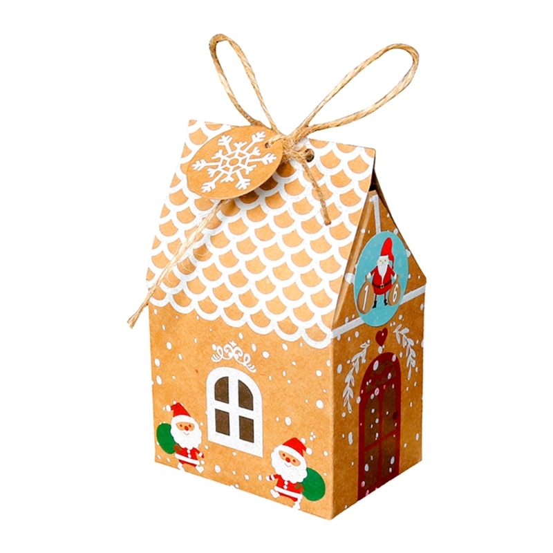 24 sæt julehus kasse kraftpapir kager slikpose snefnug tags 1-24 adventskalender klistermærker reb festartikler