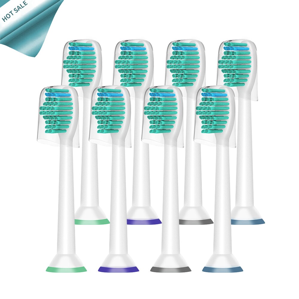 8 stk tandbørstehoveder med hætte til diamantrens / flexcare + / let rengøring / forresultat  hx6530 hx9340 hx6930 hx6710 hx9140 hx6921 hx6930