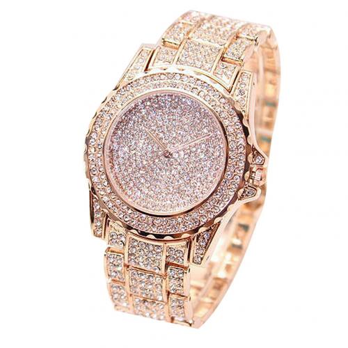 Luxury All Shiny Rhinestone Round Quartz Sports Watch Women's Bracelet Wrist Watch For Ladies Student Reloj Zegarek: Rose Golden