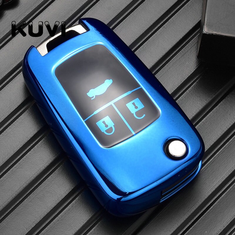 TPU Car Folding Key Case Cover For Chevrolet Cruze Aveo Trax Sail Malibu Captiva Opel Vauxhall Astra J Corsa Insignia Mokka: 3 button-blue