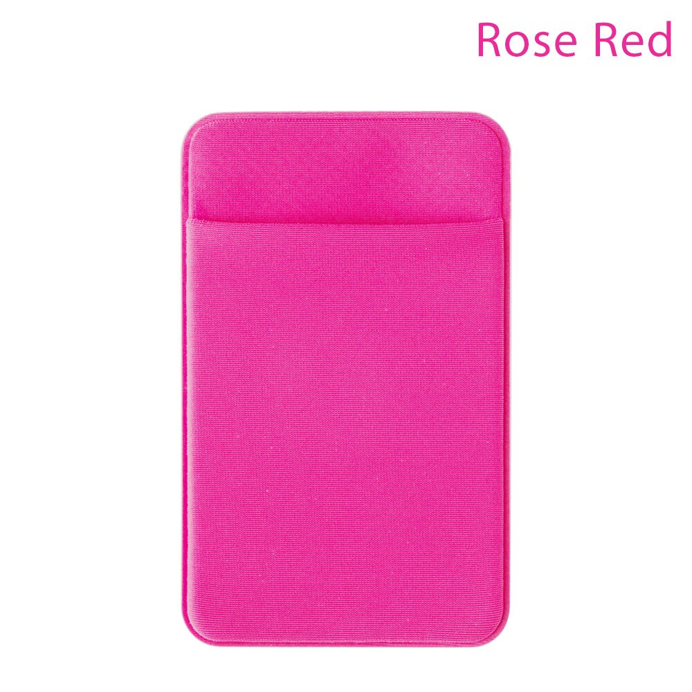 1PC Unisex Elastic Mobile Phone Wallet Cell Phone Card Holder Case Adhesive Sticker Pocket Credit ID Card Holder: Rose Red