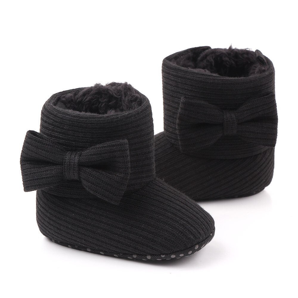 Pudcoco bebis flickor pojkar snöstövlar vinter varm solid mjuk sula halkskydd spjälsäng skor mysiga bowknot tossor