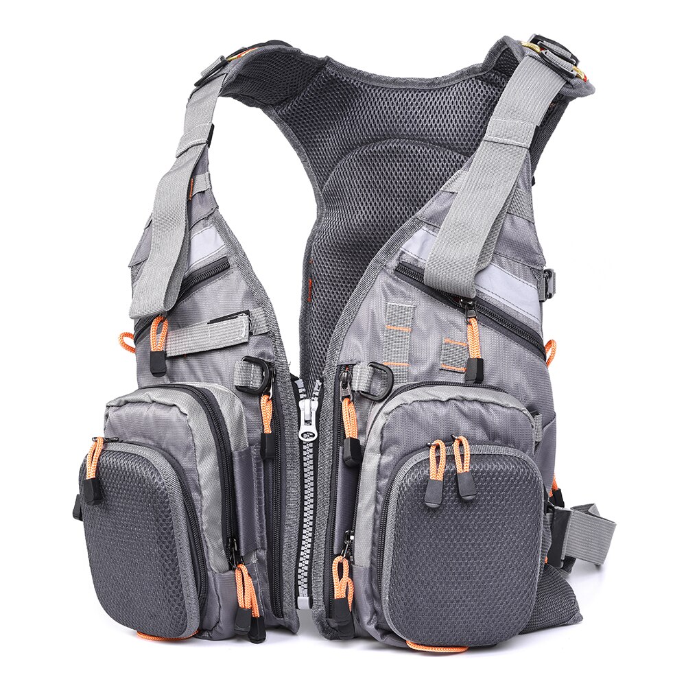 Mesh Fly Fishing Vest Multifunction Breathable Backpack Fishing Vest Fast Drying Lure Reel Fishing Gear Vests: Life vest Gray