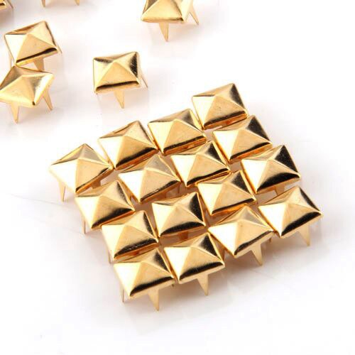 UESH-100x Gold 8Mm Piramide Studs Spots Punk Nailheads Spikes Voor Bag Schoenen Armband
