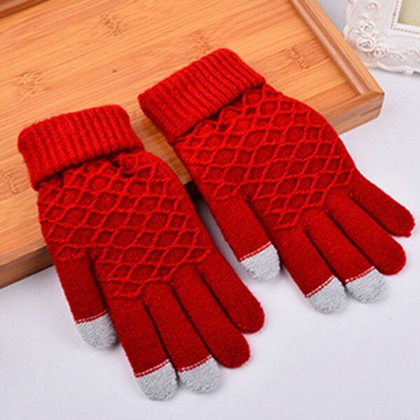 Winter Warm Vogue Solid Knitted Full Finger Gloves Mittens For Smart Phone Touch Screen FS99: Red