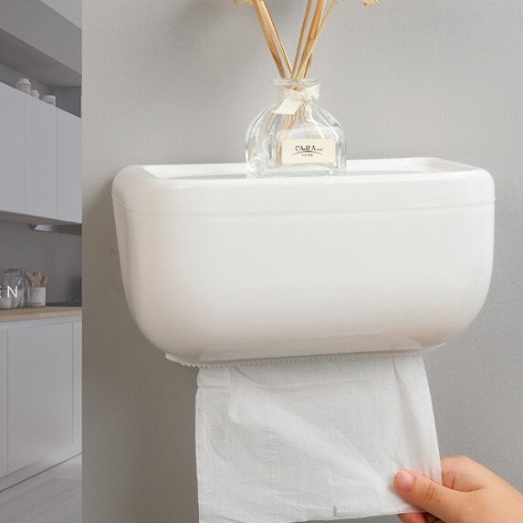 Wall Mount Toilet Paper Holder Shelf Box Waterproof Toilet Paper Tray Roll Paper Storage Box Organizer Bathroom Accessories: 02 White