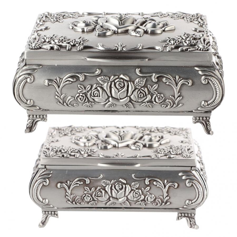 Retro zinklegering metalen stereoscopische roos gesneden sieradendoos ring oorbellen container horlogehouder doos horloge display doos j