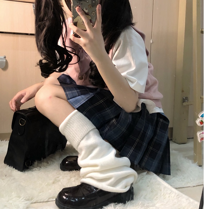 Harajuku Cute Flared Knitted Leg Warmers Japanese Girls Kawaii White Winter Loose Foot Cover Knee High Lolita Leg Warmer Socks