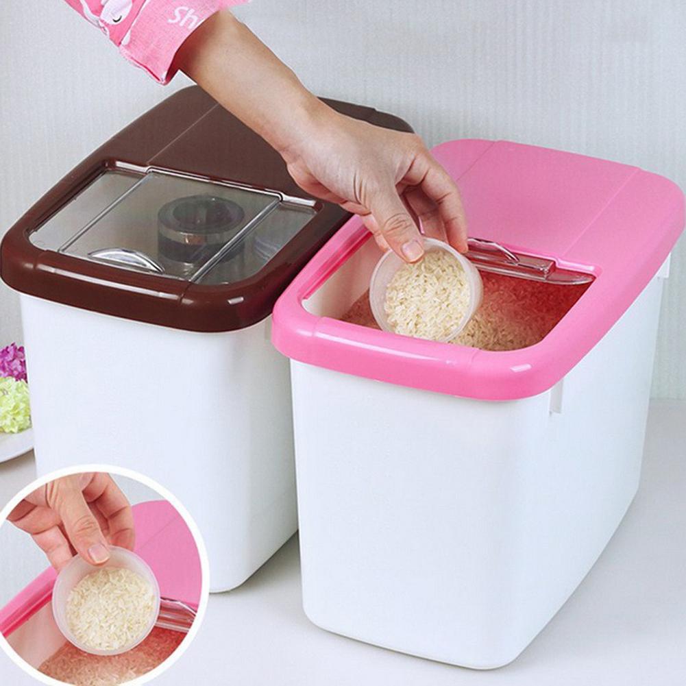 Caja de almacenamiento de arroz de 10kg cajas de almacenamiento de plástico contenedor de almacenamiento de alimentos de cocina dispensador de cereales organizador de almacenamiento herramienta de cocina
