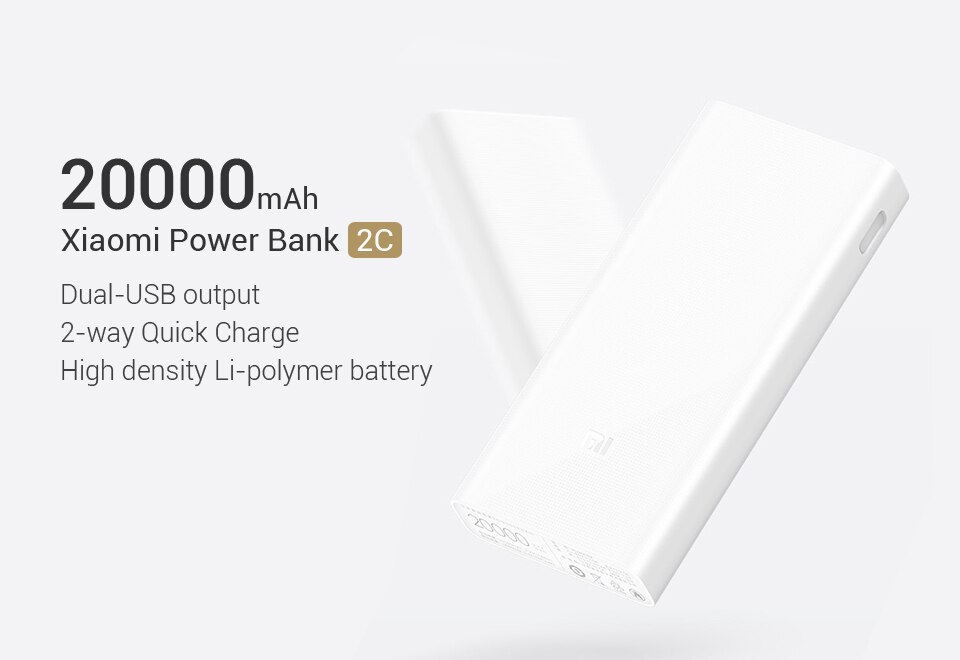 Xiaomi-carregador portátil, 20000mah, 2c, carregador portátil, suporta qc3.0, dual usb, minicarregador para telefones celulares