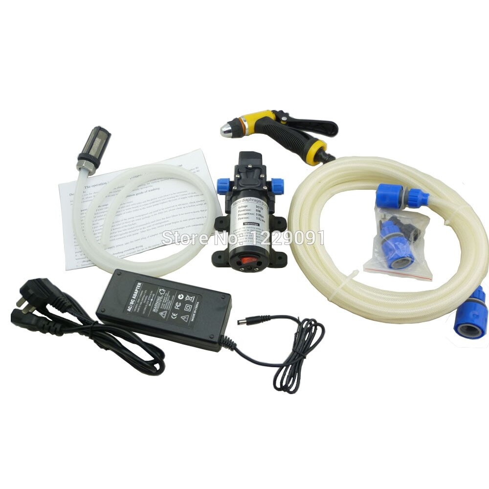 Home electric 80w 12v mini car washer Portable high pressure car wash machine with self priming water pump