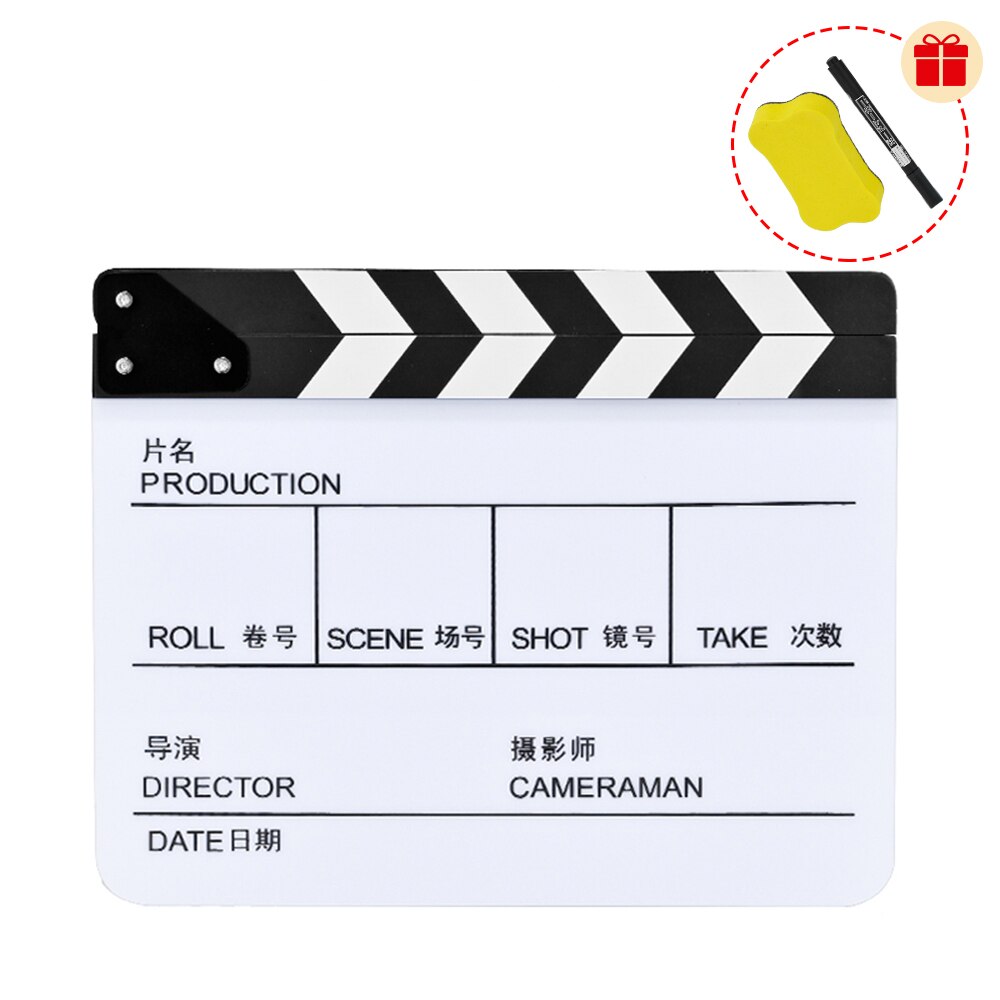 Director Video Scene Clapperboard Clapper Board Acrylic Dry Erase TV Movie Film Action Slate Clap Handmade Cut Prop: black