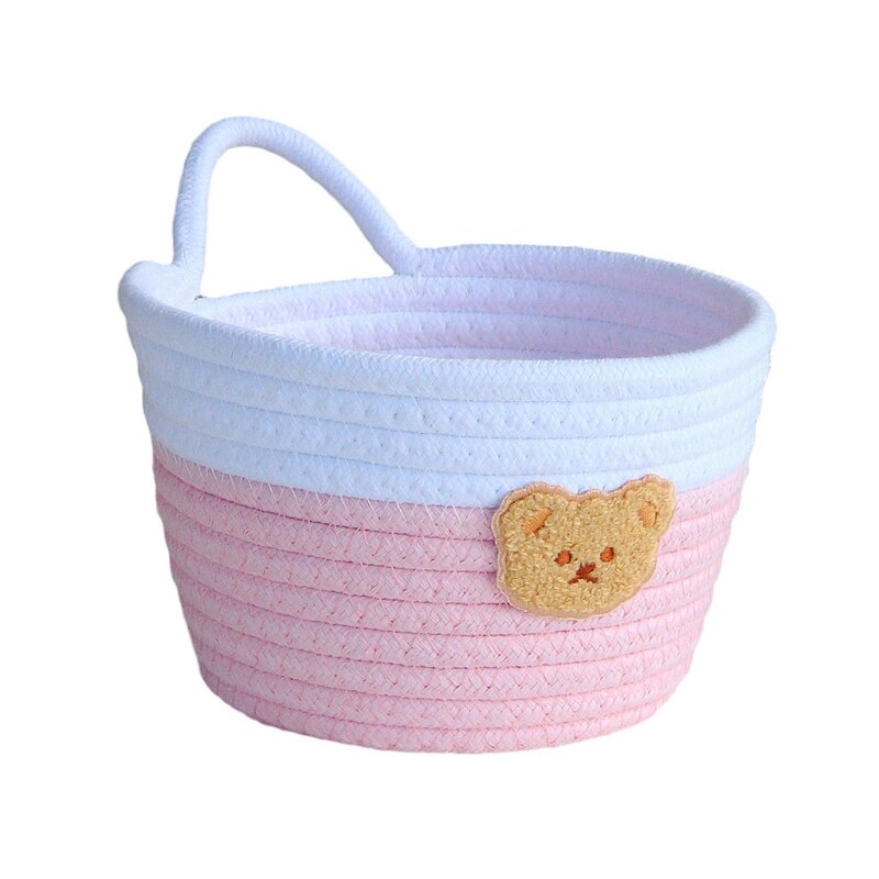 Fabric Tray Desk Basket Containers with Handle Cute Bear Hang Bag Desk Basket Containers for Jewellery Keys Fruits Candy: Pink and white