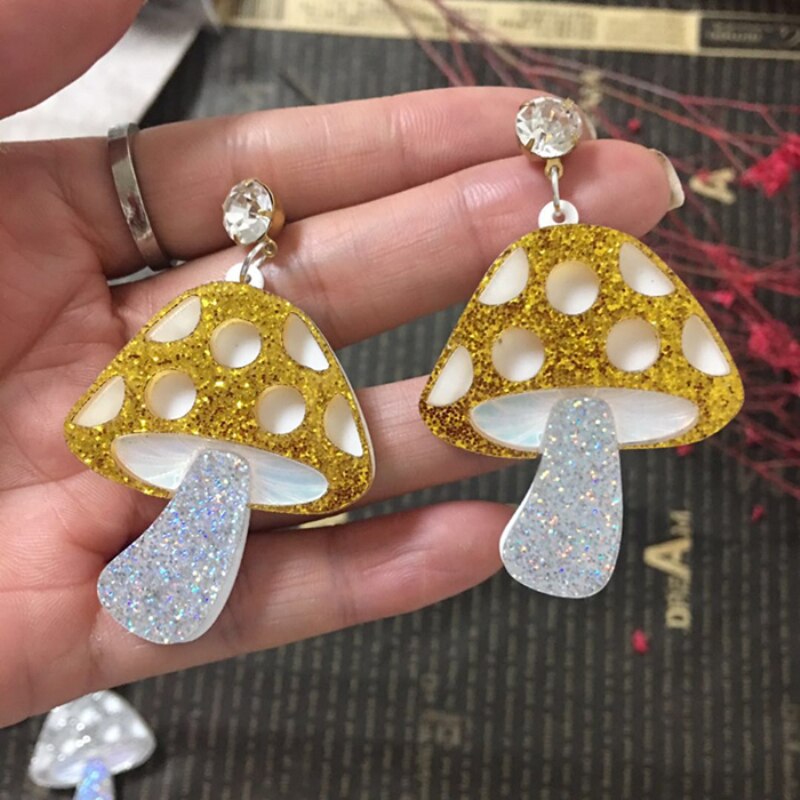 Punk Vivid Colorful Acrylic Mushroom Earrings for Women Girls Cartoon Funny Long Dangle Earrings Party Jewelry: Hot Stamping